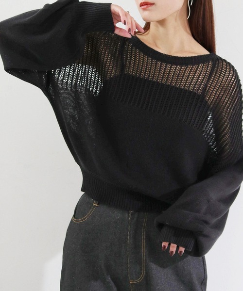 cheriella(シェリエラ)の「【cheriella】WEB限定メッシュ編地切替プルオーバー WEB LIMITED MESH PANEL PULLOVER(ニット/セーター・レディース・ブラック/オレンジ/グリーン/アイボリー・M)」の5枚目の写真