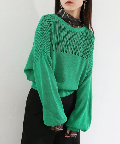 cheriella(シェリエラ)の「【cheriella】WEB限定メッシュ編地切替プルオーバー WEB LIMITED MESH PANEL PULLOVER(ニット/セーター・レディース・ブラック/オレンジ/グリーン/アイボリー・M)」の14枚目の写真