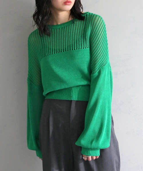 cheriella(シェリエラ)の「【cheriella】WEB限定メッシュ編地切替プルオーバー WEB LIMITED MESH PANEL PULLOVER(ニット/セーター・レディース・ブラック/オレンジ/グリーン/アイボリー・M)」の18枚目の写真