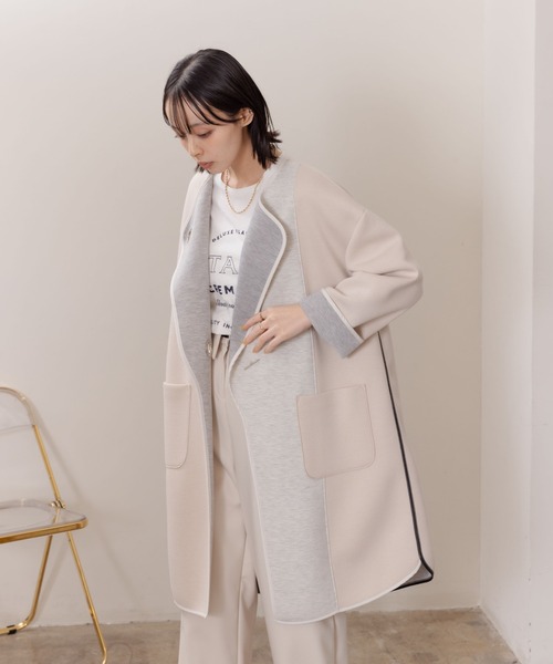 Eimee Law(エイミーロウ)の「バーボタン 切り替えボンディングコート(その他アウター・レディース・ブラック/ライトベージュ・38)」の10枚目の写真