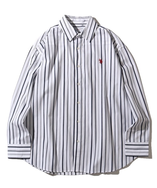 U.S. POLO ASSN.(ユーエスポロアッスン)の「【U.S. POLO ASSN./ユーエスポロアッスン】ワンポイントポニー レギュラーカラー ロングスリーブシャツ(オックスフォード・デニム・ストライプ)(シャツ/ブラウス・メンズ・ホワイト/ブルー系1/ホワイト系1/ライラック/インディゴブルー/ネイビー・L/LL/M)」の2枚目の写真
