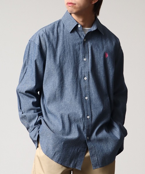 U.S. POLO ASSN.(ユーエスポロアッスン)の「【U.S. POLO ASSN./ユーエスポロアッスン】ワンポイントポニー レギュラーカラー ロングスリーブシャツ(オックスフォード・デニム・ストライプ)(シャツ/ブラウス・メンズ・ホワイト/ブルー系1/ホワイト系1/ライラック/インディゴブルー/ネイビー・L/LL/M)」の13枚目の写真