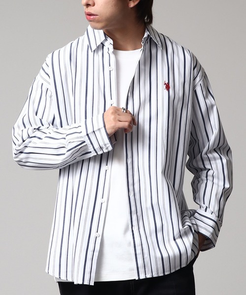 U.S. POLO ASSN.(ユーエスポロアッスン)の「【U.S. POLO ASSN./ユーエスポロアッスン】ワンポイントポニー レギュラーカラー ロングスリーブシャツ(オックスフォード・デニム・ストライプ)(シャツ/ブラウス・メンズ・ホワイト/ブルー系1/ホワイト系1/ライラック/インディゴブルー/ネイビー・L/LL/M)」の8枚目の写真