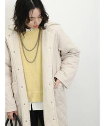 Samansa Mos2 blue | キルト×ボアロングコート(ブルゾン)