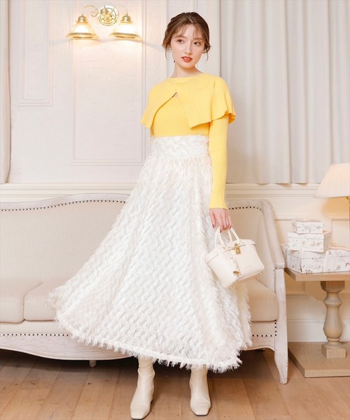 SWINGLE（スウィングル）の「フリンジフレアボリュームスカート（スカート・レディース・ブラック/オフホワイト/ピンク・MEDIUM）」の10枚目の写真