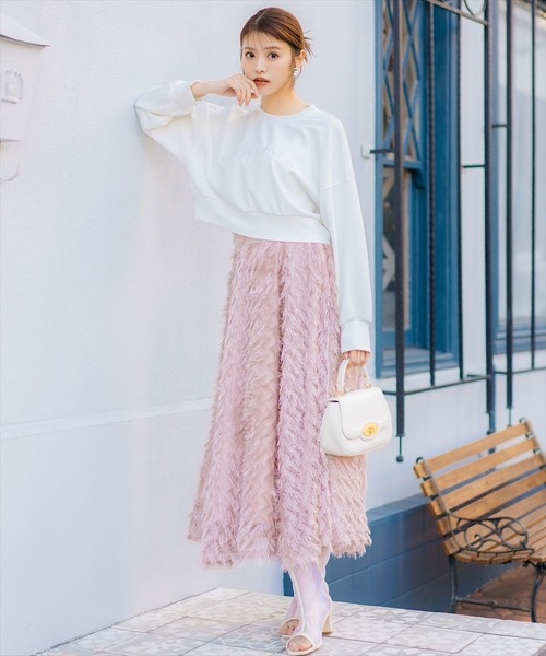 SWINGLE（スウィングル）の「フリンジフレアボリュームスカート（スカート・レディース・ブラック/オフホワイト/ピンク・MEDIUM）」の4枚目の写真