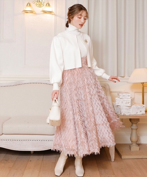 SWINGLE（スウィングル）の「フリンジフレアボリュームスカート（スカート・レディース・ブラック/オフホワイト/ピンク・MEDIUM）」の5枚目の写真