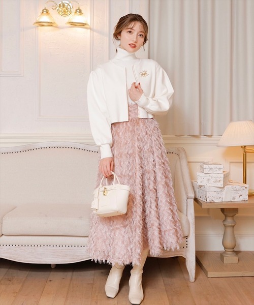 SWINGLE（スウィングル）の「フリンジフレアボリュームスカート（スカート・レディース・ブラック/オフホワイト/ピンク・MEDIUM）」の7枚目の写真