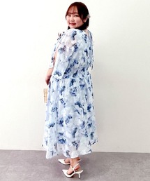 <大きいサイズ> 袖スリットデザイン花柄ワンピース marun