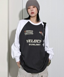 FOLLOWIN（フォロウィン）の「[UNISEX][カップルコーデおススメ!]ストリートオーバールックレタリング配色バシティ長袖ロングTシャツ（Tシャツ/カットソー）」