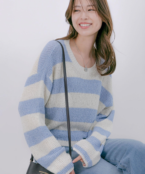Jayro（ジャイロ）の「片畦ボーダープルオーバー（ニット/セーター・レディース・ホワイト系その他/ホワイト系その他3/ホワイト系その他2・M）」の4枚目の写真