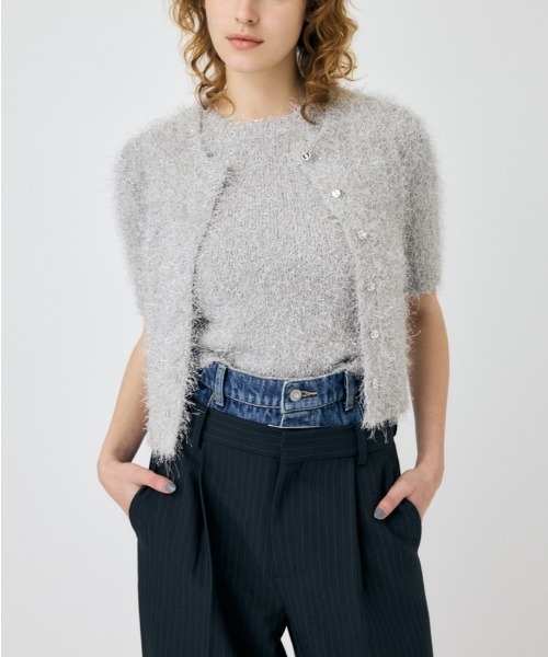 MOUSSY(マウジー)の「SHAGGY GLITTER KNIT カーディガン(カーディガン/ボレロ・レディース・ブラウン/ライトグレー/ネイビー/キナリ・FREE)」の2枚目の写真