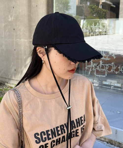 CIAOPANIC TYPY（チャオパニックティピー）の「紐付きフリンジキャップ（キャップ・レディース・サックスブルー/ブラック/アイボリー・ONE SIZE）」の7枚目の写真