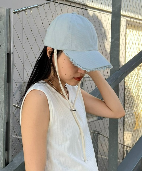 CIAOPANIC TYPY（チャオパニックティピー）の「紐付きフリンジキャップ（キャップ・レディース・サックスブルー/ブラック/アイボリー・ONE SIZE）」の8枚目の写真