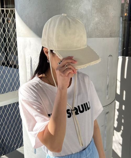 CIAOPANIC TYPY（チャオパニックティピー）の「紐付きフリンジキャップ（キャップ・レディース・サックスブルー/ブラック/アイボリー・ONE SIZE）」の4枚目の写真