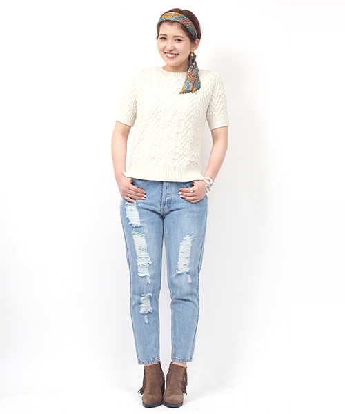 mystic(ミスティック)の「【mystic】ダメージデニムテーパード(デニムパンツ・レディース・ネイビー/ブルー・2/1)」の15枚目の写真