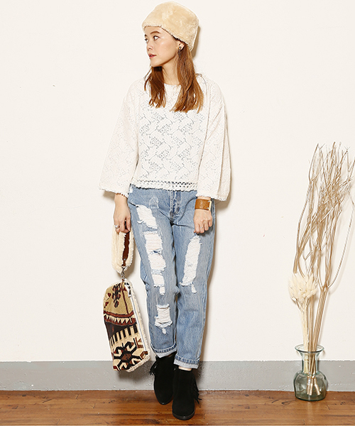 mystic(ミスティック)の「【mystic】ダメージデニムテーパード(デニムパンツ・レディース・ネイビー/ブルー・2/1)」の17枚目の写真