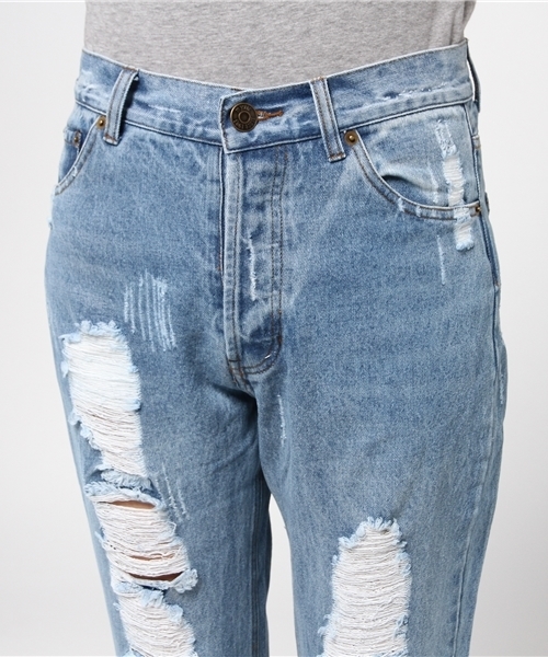 mystic(ミスティック)の「【mystic】ダメージデニムテーパード(デニムパンツ・レディース・ネイビー/ブルー・2/1)」の6枚目の写真