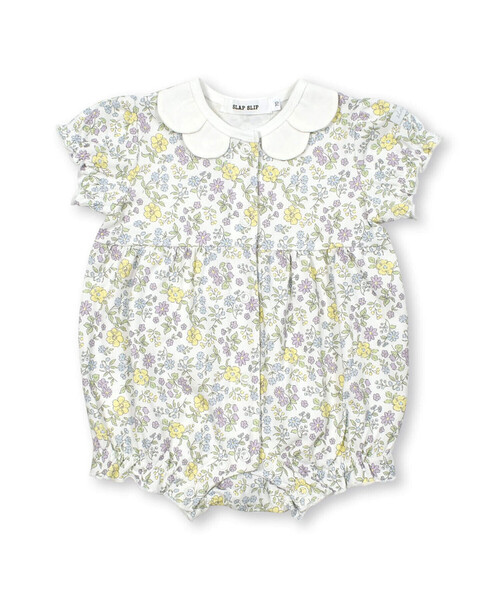 SLAP SLIP BABY（スラップスリップベビー）の「【お揃い】チェリーリボンお花総柄襟付きロンパースベビー(60~80cm)（ロンパース・キッズ・ホワイト系その他2/ピンク系その他/パープル系その他・60cm/70cm/80ｃｍ）」の2枚目の写真
