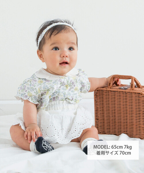 SLAP SLIP BABY（スラップスリップベビー）の「【お揃い】チェリーリボンお花総柄襟付きロンパースベビー(60~80cm)（ロンパース・キッズ・ホワイト系その他2/ピンク系その他/パープル系その他・60cm/70cm/80ｃｍ）」の10枚目の写真