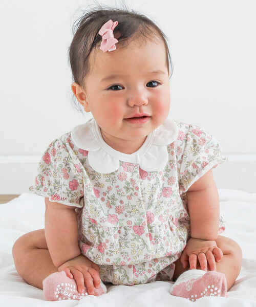 SLAP SLIP BABY（スラップスリップベビー）の「【お揃い】チェリーリボンお花総柄襟付きロンパースベビー(60~80cm)（ロンパース・キッズ・ホワイト系その他2/ピンク系その他/パープル系その他・60cm/70cm/80ｃｍ）」の8枚目の写真