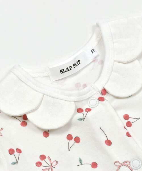 SLAP SLIP BABY（スラップスリップベビー）の「【お揃い】チェリーリボンお花総柄襟付きロンパースベビー(60~80cm)（ロンパース・キッズ・ホワイト系その他2/ピンク系その他/パープル系その他・60cm/70cm/80ｃｍ）」の6枚目の写真