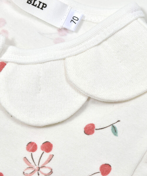 SLAP SLIP BABY（スラップスリップベビー）の「【お揃い】チェリーリボンお花総柄襟付きロンパースベビー(60~80cm)（ロンパース・キッズ・ホワイト系その他2/ピンク系その他/パープル系その他・60cm/70cm/80ｃｍ）」の5枚目の写真