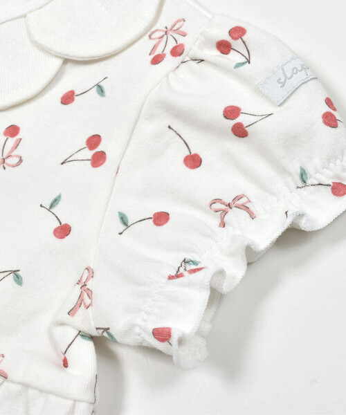 SLAP SLIP BABY（スラップスリップベビー）の「【お揃い】チェリーリボンお花総柄襟付きロンパースベビー(60~80cm)（ロンパース・キッズ・ホワイト系その他2/ピンク系その他/パープル系その他・60cm/70cm/80ｃｍ）」の4枚目の写真
