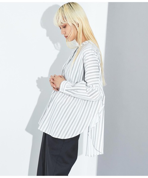 Settimissimo（セッティミッシモ）の「スパンバック ギャザ-デザイン ブラウス シャツ 長袖（シャツ/ブラウス・レディース・ホワイト×ブラック/グレー・FREE）」の16枚目の写真