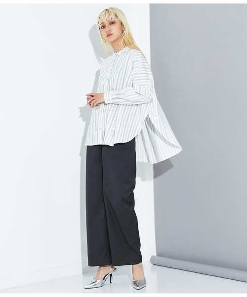 Settimissimo（セッティミッシモ）の「スパンバック ギャザ-デザイン ブラウス シャツ 長袖（シャツ/ブラウス・レディース・ホワイト×ブラック/グレー・FREE）」の19枚目の写真