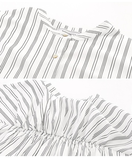 Settimissimo（セッティミッシモ）の「スパンバック ギャザ-デザイン ブラウス シャツ 長袖（シャツ/ブラウス・レディース・ホワイト×ブラック/グレー・FREE）」の6枚目の写真