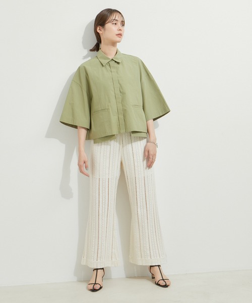 le cercle ADAM ET ROPE'（ルセルクルアダムエロペ）の「ストライプレースソフトフレアパンツ（その他パンツ・レディース・ブラック/オフホワイト・FREE）」の10枚目の写真