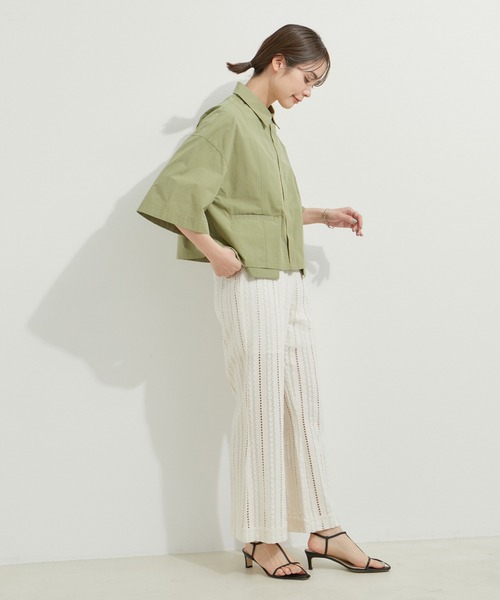 le cercle ADAM ET ROPE'（ルセルクルアダムエロペ）の「ストライプレースソフトフレアパンツ（その他パンツ・レディース・ブラック/オフホワイト・FREE）」の9枚目の写真