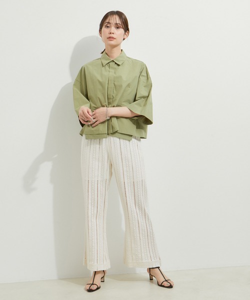 le cercle ADAM ET ROPE'（ルセルクルアダムエロペ）の「ストライプレースソフトフレアパンツ（その他パンツ・レディース・ブラック/オフホワイト・FREE）」の8枚目の写真