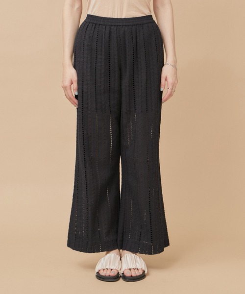 le cercle ADAM ET ROPE'（ルセルクルアダムエロペ）の「ストライプレースソフトフレアパンツ（その他パンツ・レディース・ブラック/オフホワイト・FREE）」の7枚目の写真