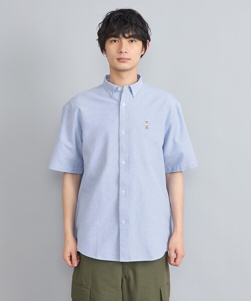 美品✨️Schott ネイビーストライプ 半袖シャツ ワンポイント刺繍 M THREE FIFTY STANDARD ワンポイント刺しゅうのストライプシャツ