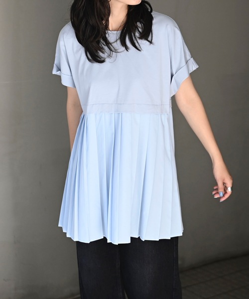 &HALF(アンドハーフ)の「プリーツ切替トップス(Tシャツ/カットソー・レディース・オフホワイト/ブラック/サックスブルー・L/M)」の21枚目の写真