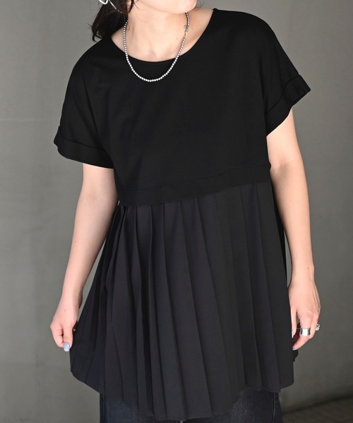 &HALF(アンドハーフ)の「プリーツ切替トップス(Tシャツ/カットソー・レディース・オフホワイト/ブラック/サックスブルー・L/M)」の13枚目の写真