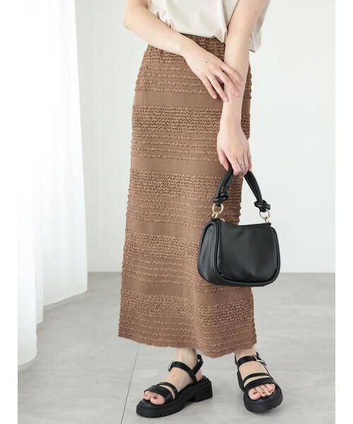 Te chichi TERRASSE（テチチテラス）の「シャーリングナロースカート（スカート・レディース・ブラック/ブラウン/オフホワイト・F）」の3枚目の写真