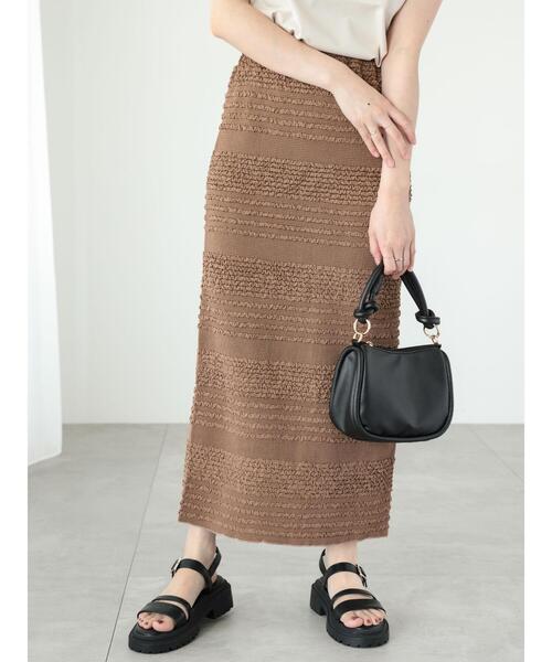 Te chichi TERRASSE（テチチテラス）の「シャーリングナロースカート（スカート・レディース・ブラック/ブラウン/オフホワイト・F）」の7枚目の写真