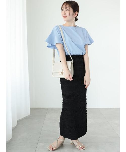 Te chichi TERRASSE（テチチテラス）の「シャーリングナロースカート（スカート・レディース・ブラック/ブラウン/オフホワイト・F）」の10枚目の写真