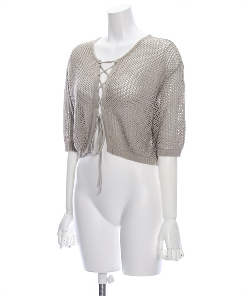 clear（クリア）の「フロントクロスリボンメッシュニットトップス［大人 カジュアル サマーニット］≪再入荷≫（ニット/セーター・レディース・ミント/グレー/グレイッシュベージュ/ブラック・F）」の5枚目の写真