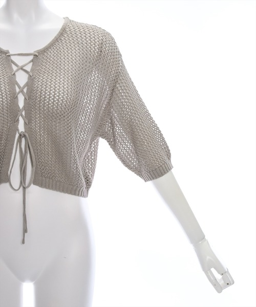 clear（クリア）の「フロントクロスリボンメッシュニットトップス［大人 カジュアル サマーニット］≪再入荷≫（ニット/セーター・レディース・ミント/グレー/グレイッシュベージュ/ブラック・F）」の9枚目の写真