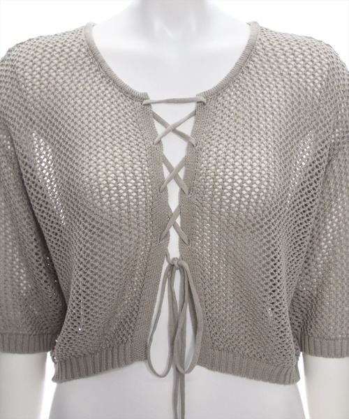 clear（クリア）の「フロントクロスリボンメッシュニットトップス［大人 カジュアル サマーニット］≪再入荷≫（ニット/セーター・レディース・ミント/グレー/グレイッシュベージュ/ブラック・F）」の10枚目の写真
