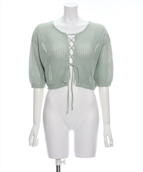 clear（クリア）の「フロントクロスリボンメッシュニットトップス［大人 カジュアル サマーニット］≪再入荷≫（ニット/セーター・レディース・ミント/グレー/グレイッシュベージュ/ブラック・F）」の16枚目の写真