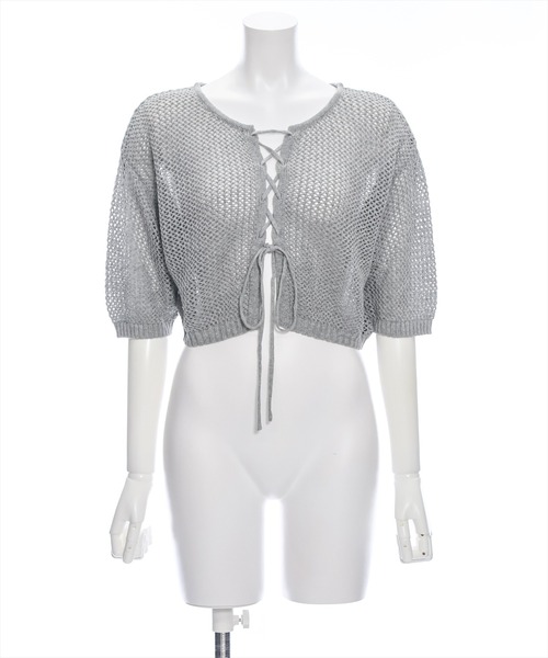 clear（クリア）の「フロントクロスリボンメッシュニットトップス［大人 カジュアル サマーニット］≪再入荷≫（ニット/セーター・レディース・ミント/グレー/グレイッシュベージュ/ブラック・F）」の17枚目の写真