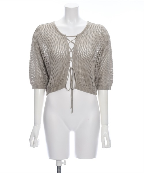 clear（クリア）の「フロントクロスリボンメッシュニットトップス［大人 カジュアル サマーニット］≪再入荷≫（ニット/セーター・レディース・ミント/グレー/グレイッシュベージュ/ブラック・F）」の18枚目の写真