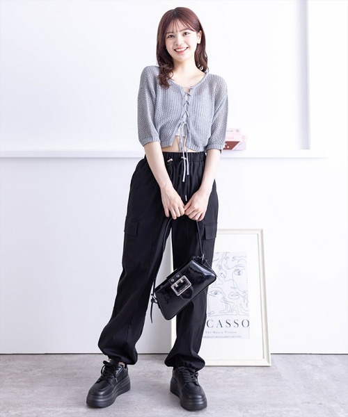 clear（クリア）の「フロントクロスリボンメッシュニットトップス［大人 カジュアル サマーニット］≪再入荷≫（ニット/セーター・レディース・ミント/グレー/グレイッシュベージュ/ブラック・F）」の21枚目の写真