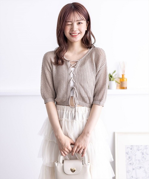 clear（クリア）の「フロントクロスリボンメッシュニットトップス［大人 カジュアル サマーニット］≪再入荷≫（ニット/セーター・レディース・ミント/グレー/グレイッシュベージュ/ブラック・F）」の22枚目の写真