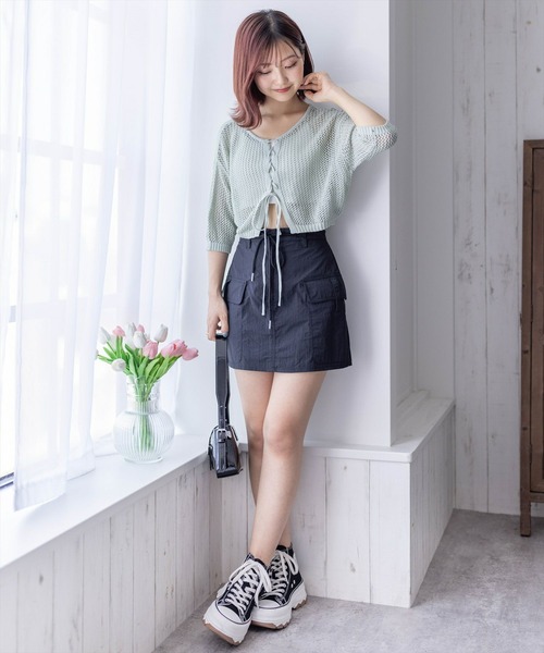 clear（クリア）の「フロントクロスリボンメッシュニットトップス［大人 カジュアル サマーニット］≪再入荷≫（ニット/セーター・レディース・ミント/グレー/グレイッシュベージュ/ブラック・F）」の15枚目の写真